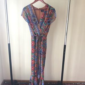 Blue orange just Taylor faux wrap dress